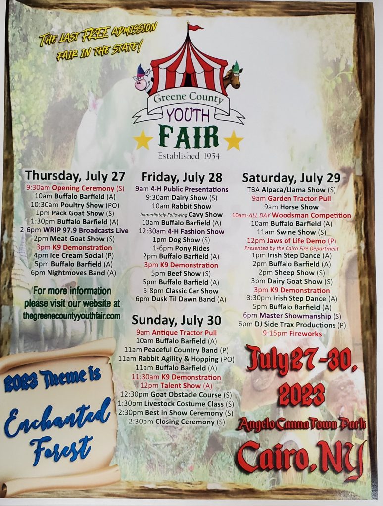 Greene County Youth Fair July 2730, 2023 Town of Cairo